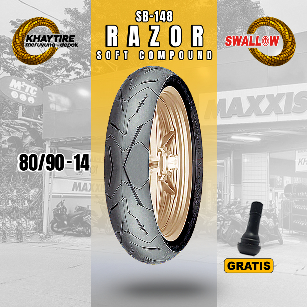 Soft Compound Automatic Motorcycle Tire SWALLOW RAZOR 80/90 Ring 14 ...