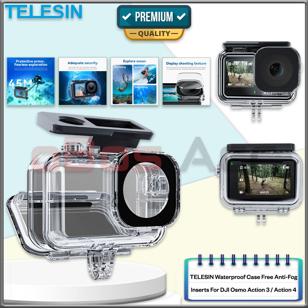 Telesin Waterproof Case Free Anti-Fog Inserts For DJI Osmo Action 3 ...