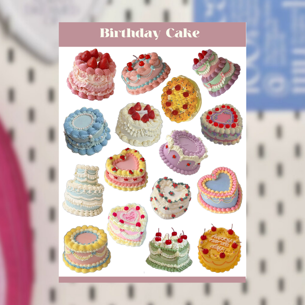 BIRTHDAY CAKE DECO STICKER SHEET / CUTE KAWAII DECO STICKER VINTAGE ...