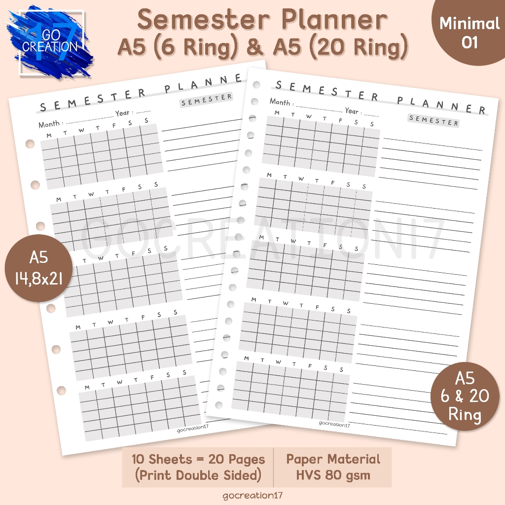 Simple Minimalist A5 Semester Plan Binder Filled Paper Planner Book ...