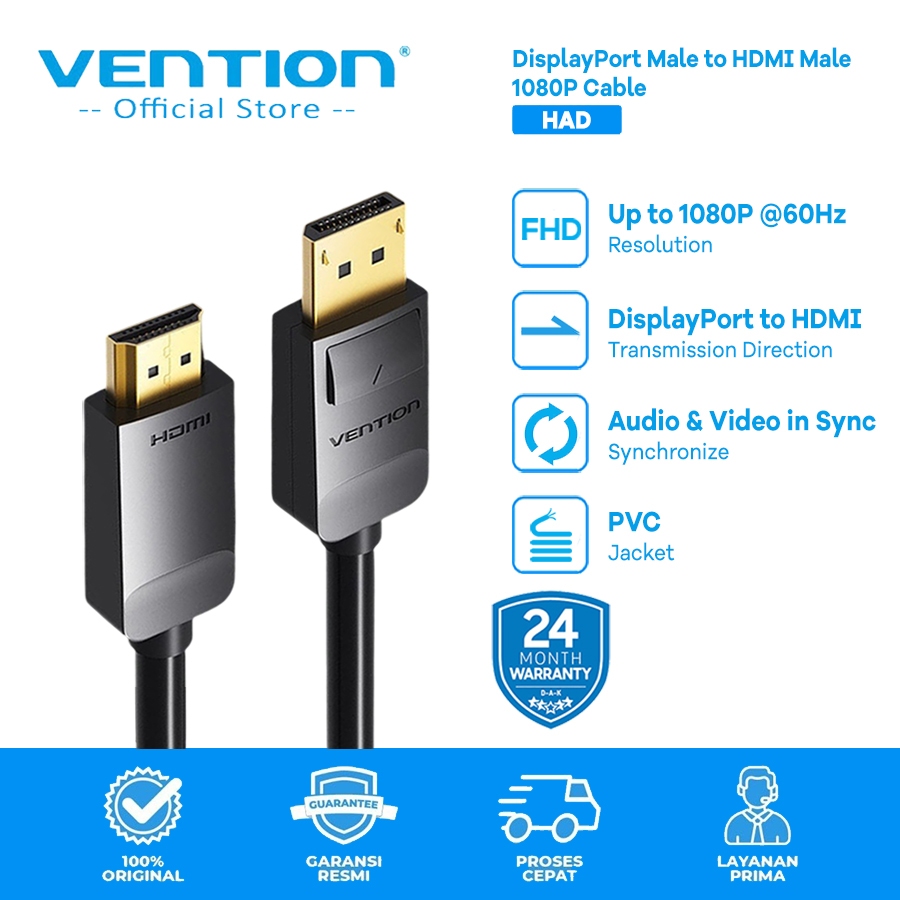 Vention HAD Converter Display Port (DP) Male to HDMI Male Cable ...