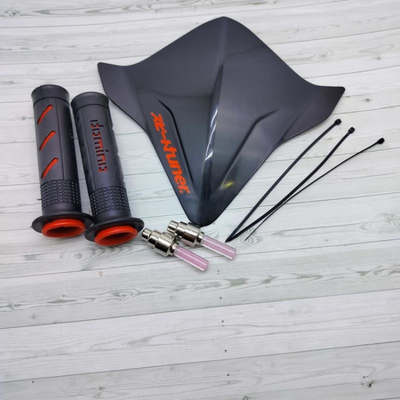 MERAH Bmx bicycle visor package + red scale hangrip + random flame ...