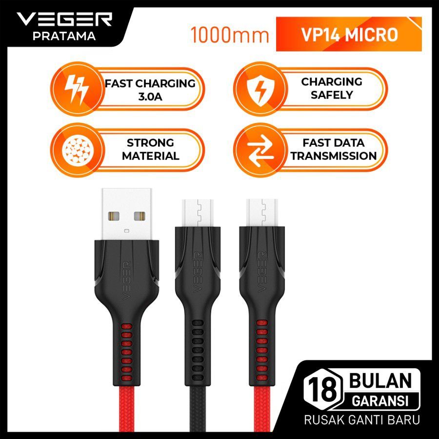 Original Veger VP14 Micro USB Fast Charging 3.0A Data Cable 1 Meter ...