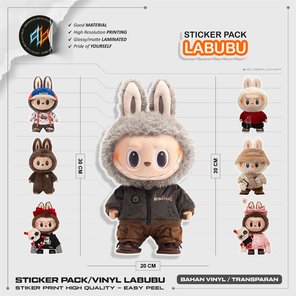 STICKER PACK LABUBU / STIKER BONEKA LABUBU VINYL / TRANSPARAN LABUBU ...