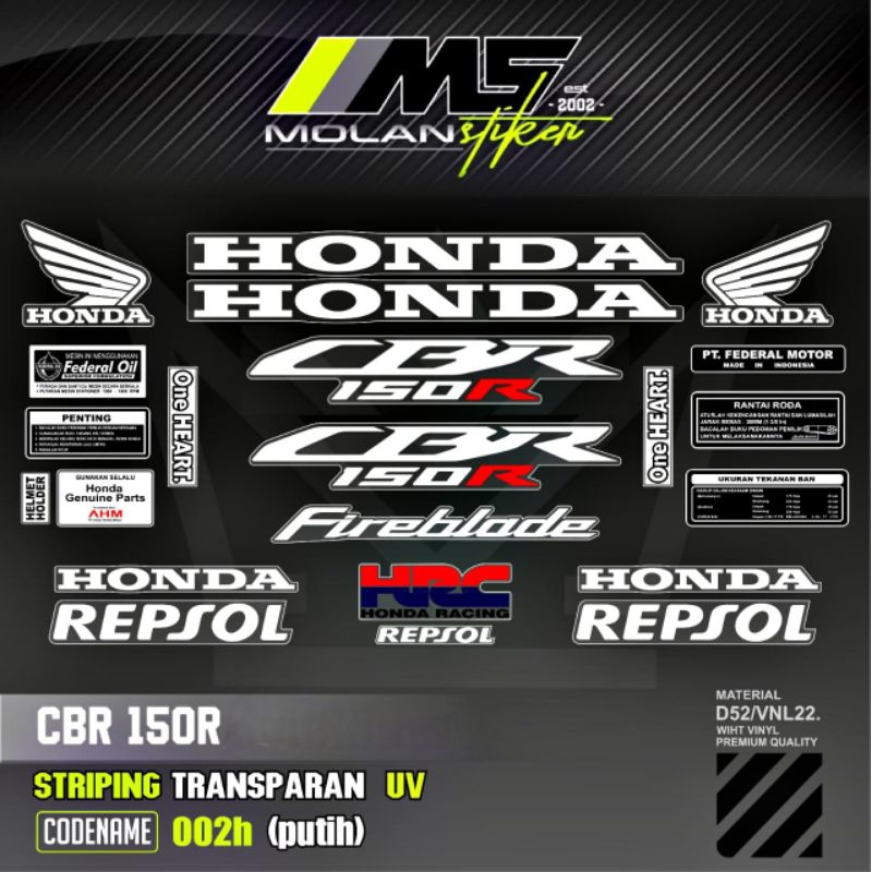 Sticker Striping Variation Transparent Uv CBR 150 R Facelift 2017-2020 ...