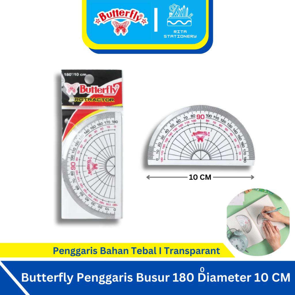 Butterfly Protractor Ruler 180 Degree Diameter 10 cm - Unit | Shopee ...