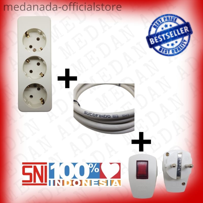 3 Hole Assembled Socket With On Off Switch Plug Cable Connection ...