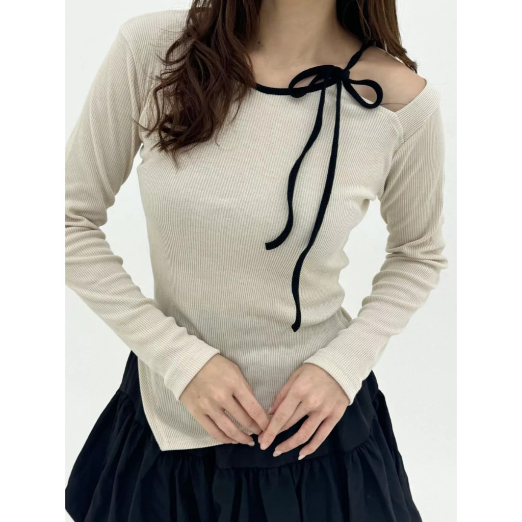 RX FASHION - AMORA RIBBON TOP RIB KNIT / KOREAN WOMEN'S KNIT TOP BASIC ...