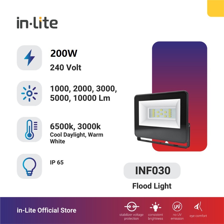 Inlite 200 Watt LED Spotlight INF030 White Yellow/ Floodlight 200W 200 ...