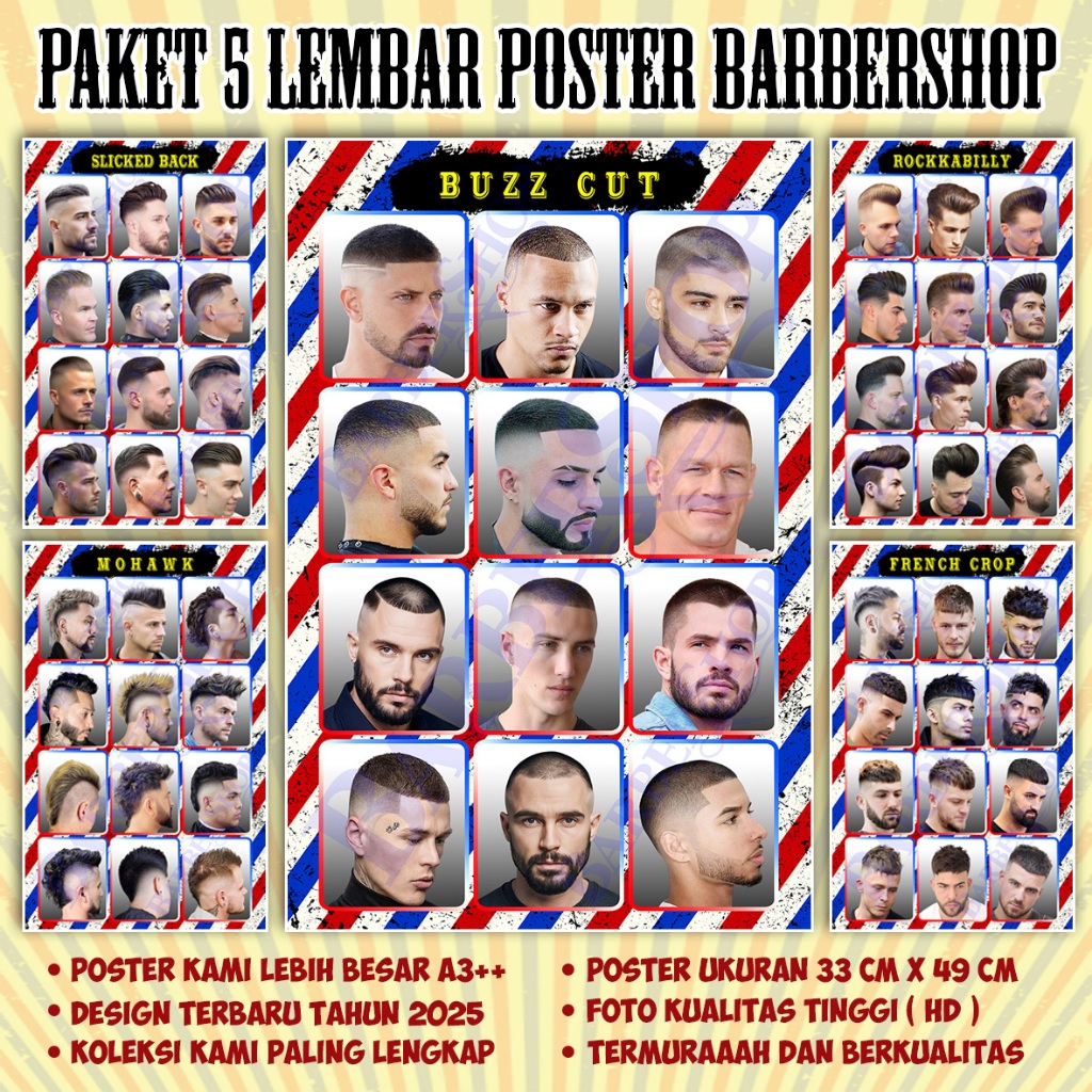 Barbershop Poster - Package of 5 Sheets - Men's Hairstyle Poster - 5PB ...
