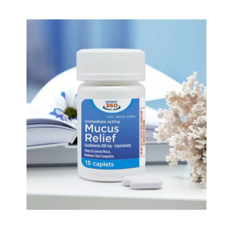 Spirit 360 Mucus Relief Guifenesin 400 mg - Expectorant 15 Caplets ...