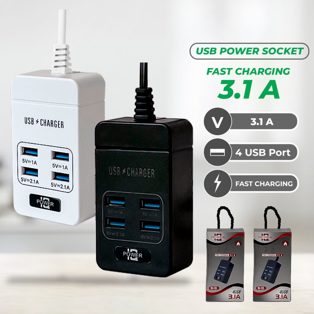 HITAM PUTIH Ideame Power Plug T05 USB Power Socket Fast Charging/V3.1A ...