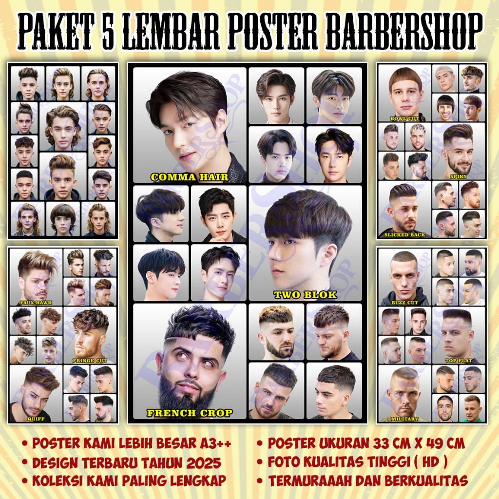Latest Barbershop Hairstyle Poster - Package of 5 Poster Sheets - 5PB ...