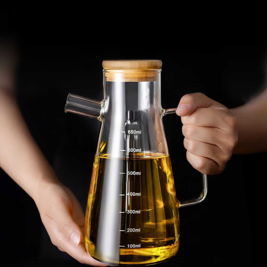 KAYU Aesthetic Oil Container Bottle Wooden Lid Glass Borosilicate Oil ...