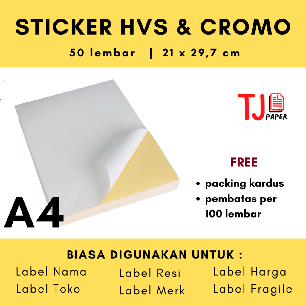 (50 sheets) HVS / Cromo Sticker - A4 / F4 (Doff Sticker / Glossy ...