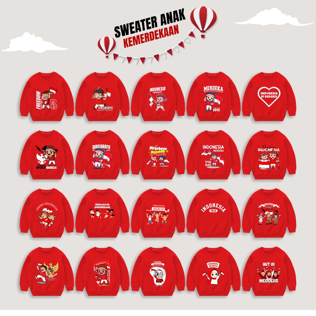 MERAH Red Children's August Sweater for Indonesian Independence Day ...