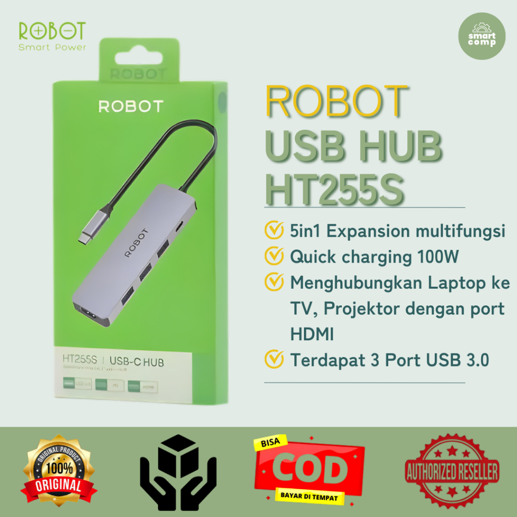 Robot HT255S 5in1 USB-C HUB Adapter With HDMI 4K PD 100W USB 3.0 ...