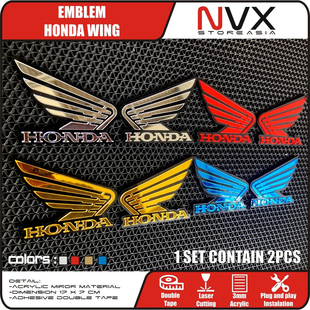HONDA WINGS EMBLEM 2PCS RAISED STICKER HONDA EMBLEM MOTORCYCLE EMBLEM ...