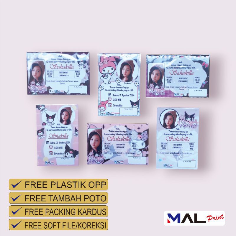 Kuromi BIRTHDAY INVITATION Free PHOTO Free OPP PLASTIC Shopee