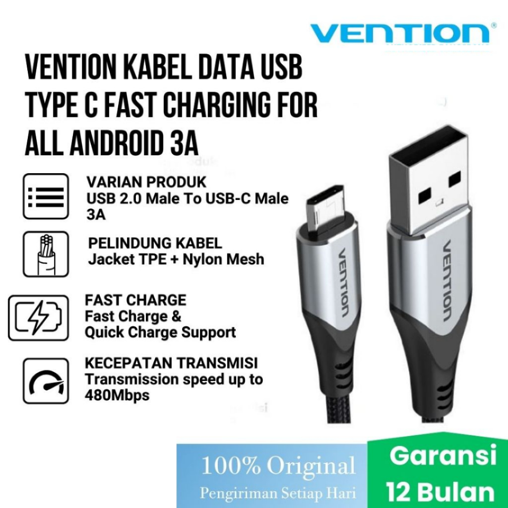 Vention USB Type C Fast Charging Data Cable For All Android 3A | Shopee ...