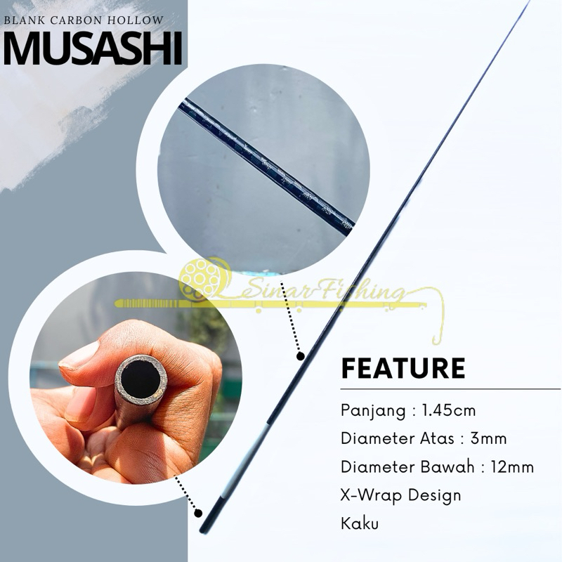Blank Carbon Hollow Musashi X WRAP STIFF CW.350gr Special Galatamaa ...