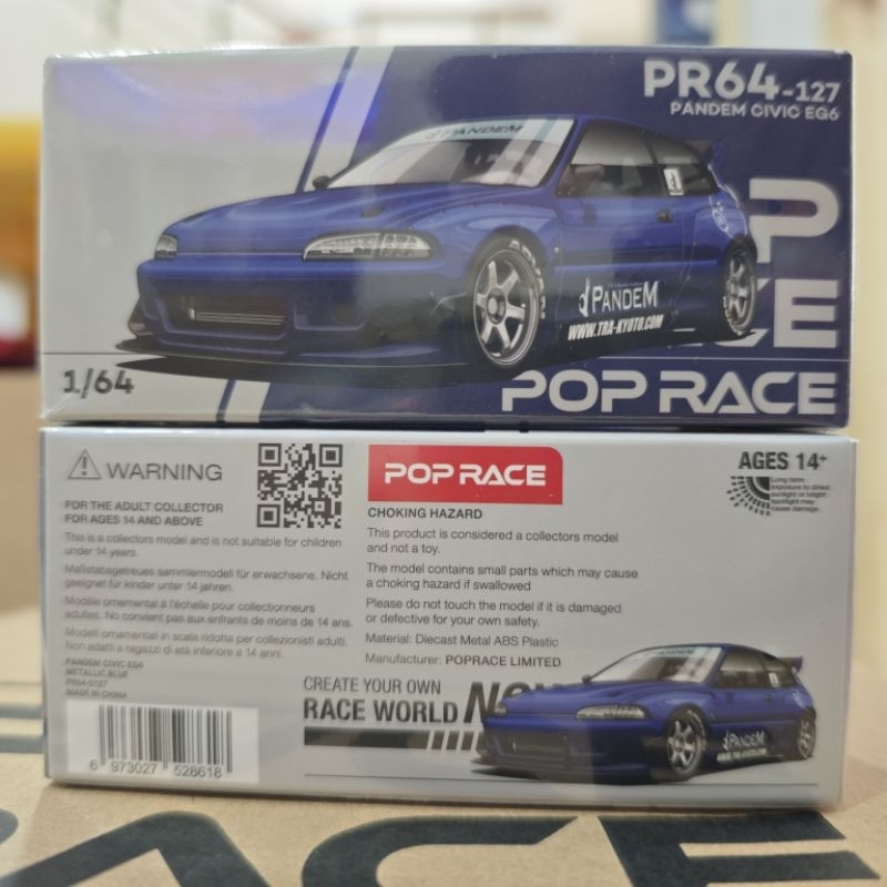 Modèle Réduit Pop Race - Honda Civic EG6 Pandem Mooneyes Jaune - Échelle 1/64 - Neuf