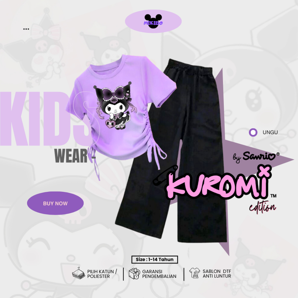 Kuromi Cinnamoroll Sanrio Girls' Crop Top and Basic Culottes Set ...