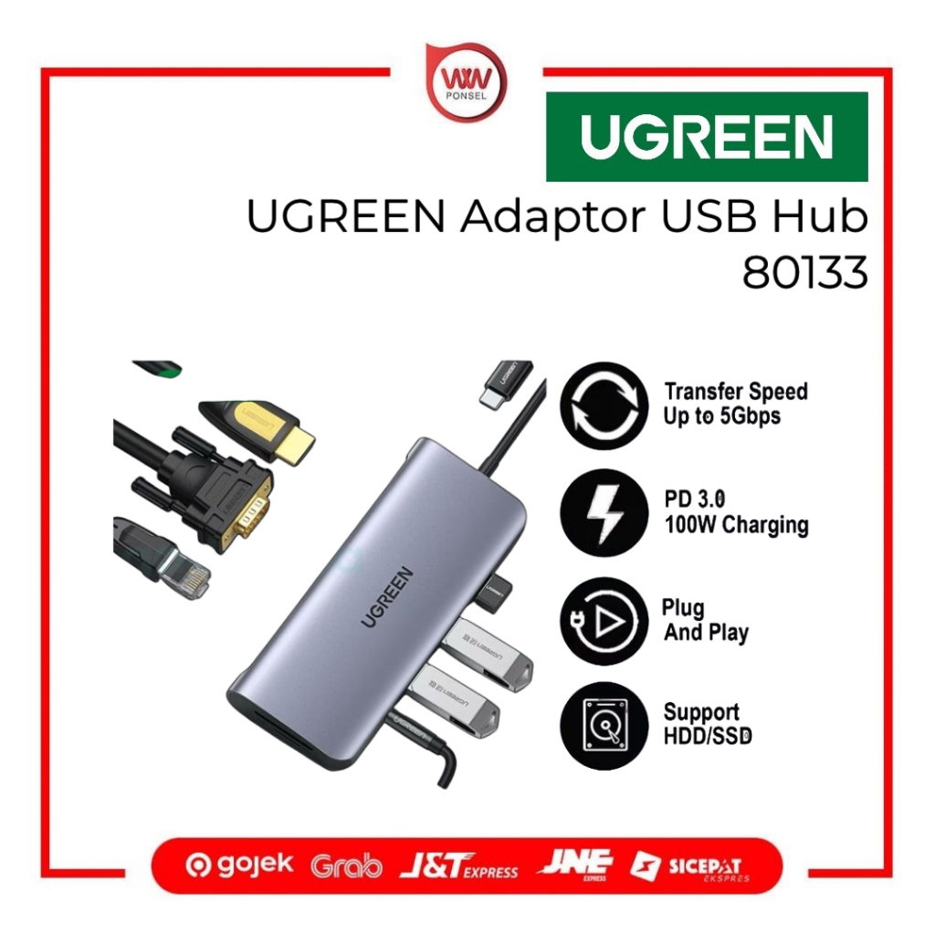 Ugreen 80133 10 in 1 USB Hub Adapter Type C To RJ45 HDMI VGA SD Card ...