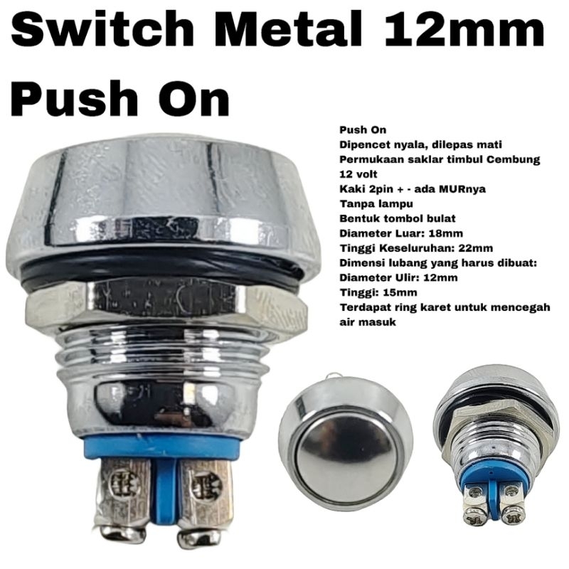 TOMBOL Metal Switch 12mm Push On 2 Pin Stainless Switch 12mm Button 12v ...