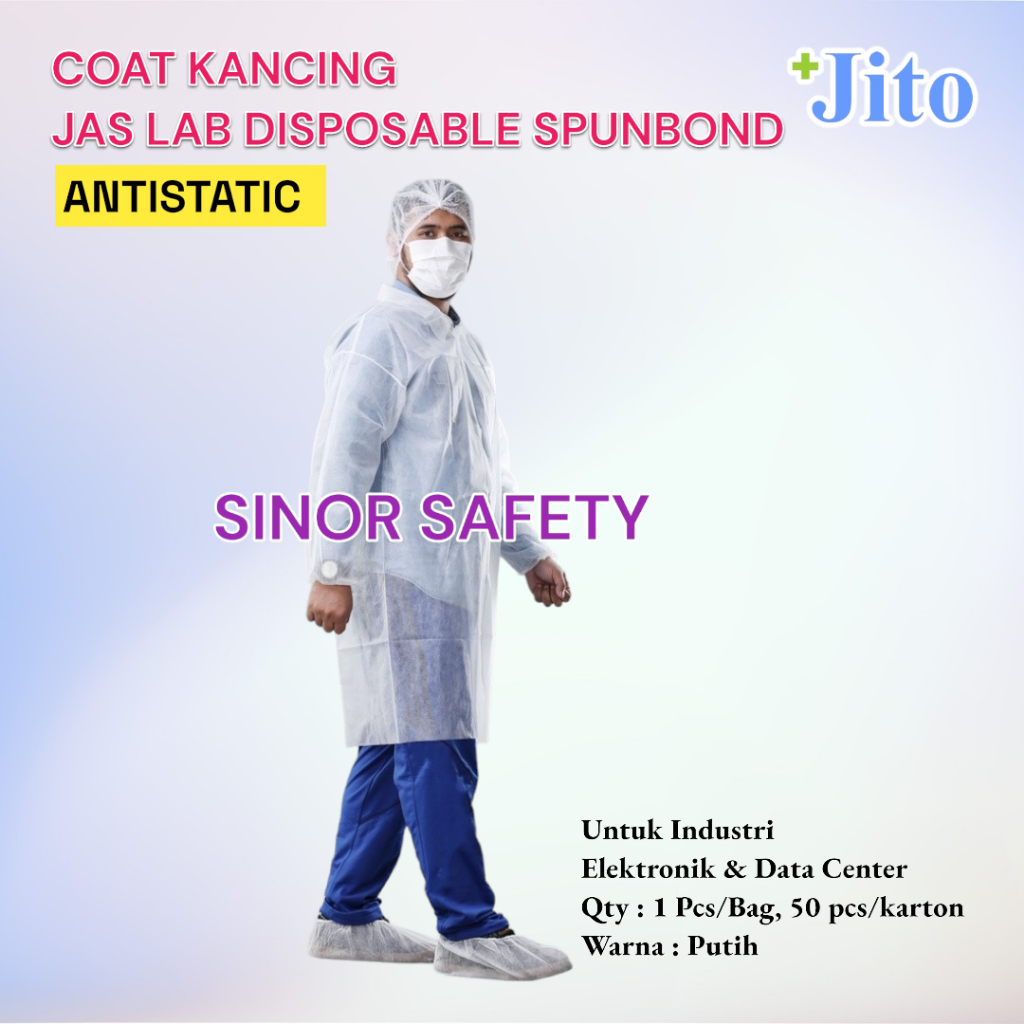 JITO Coat BUTTON Hazmat Lab Coat Disposable Spunbond ANTISTATIC APD ...