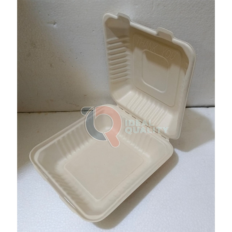Bagasse Lunch Box, Food Box 9inch NATURAL Sugarcane Fiber ECO