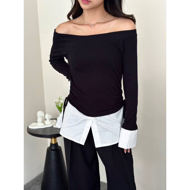 ASOKA Chava Top 3149 - Knitwear Sexy Off Shoulder Long Sleeve - Women's ...