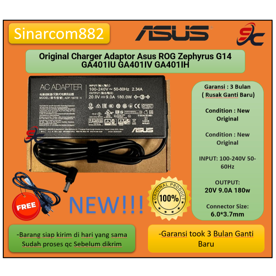 Asus ROG Zephyrus G14 GA401IH original chargeur 150 watts angulaire