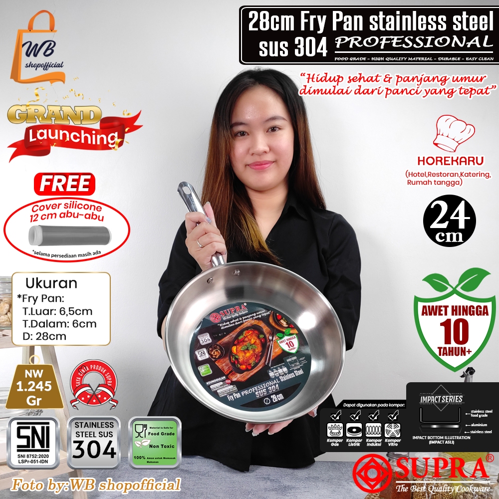 SUPRA Fry pan 28cm professional stainless SUS 304 impact bottom ...