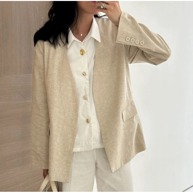 Jii by Gloria Ryu Blazer in Natural Linen | Shopee Philippines
