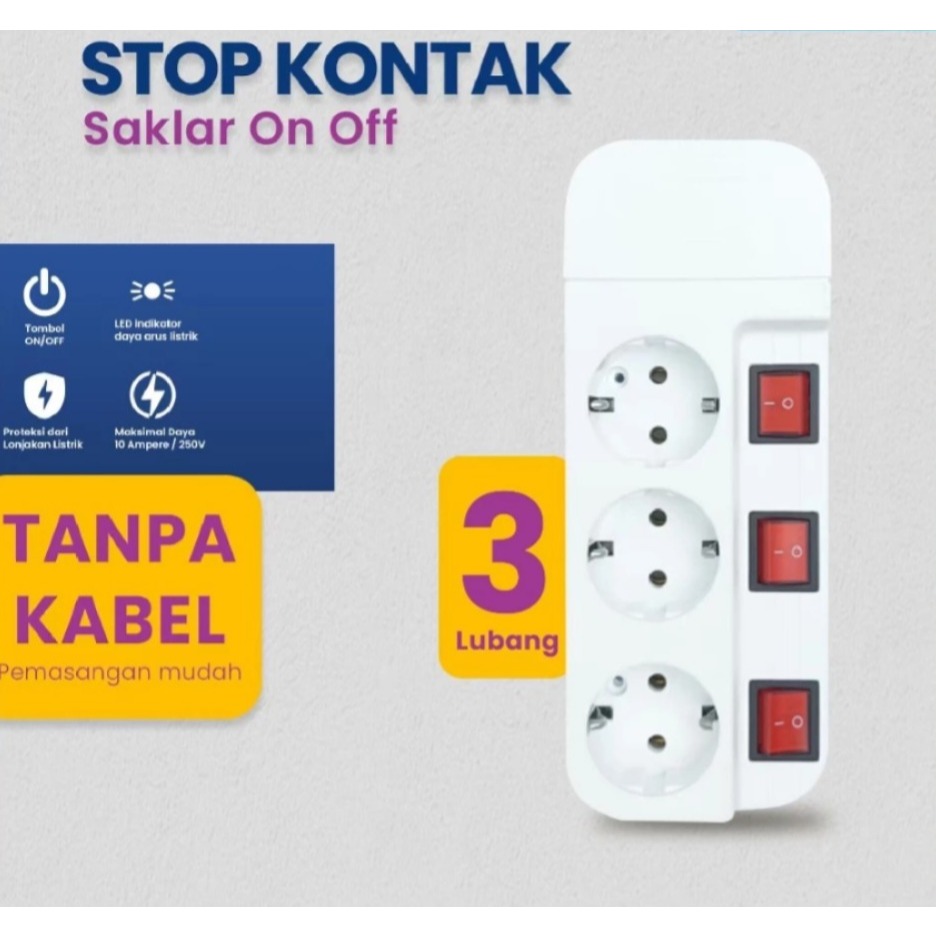 Mikotek 3 Hole Socket On Off Switch Elegant 3LB Socket + Separate On ...