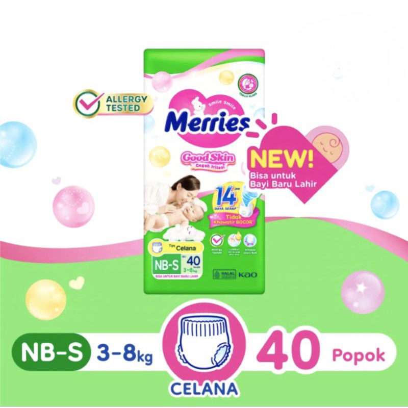! Merries Good Skin NB-S Baby Diapers (3-8kg) Contains 40 Pieces ...