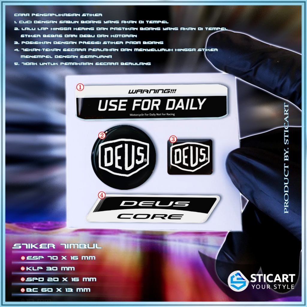 DEUS EMBLEM embossed MOTORCYCLE STICKER COMBO 3D EMBLEM embossed ...