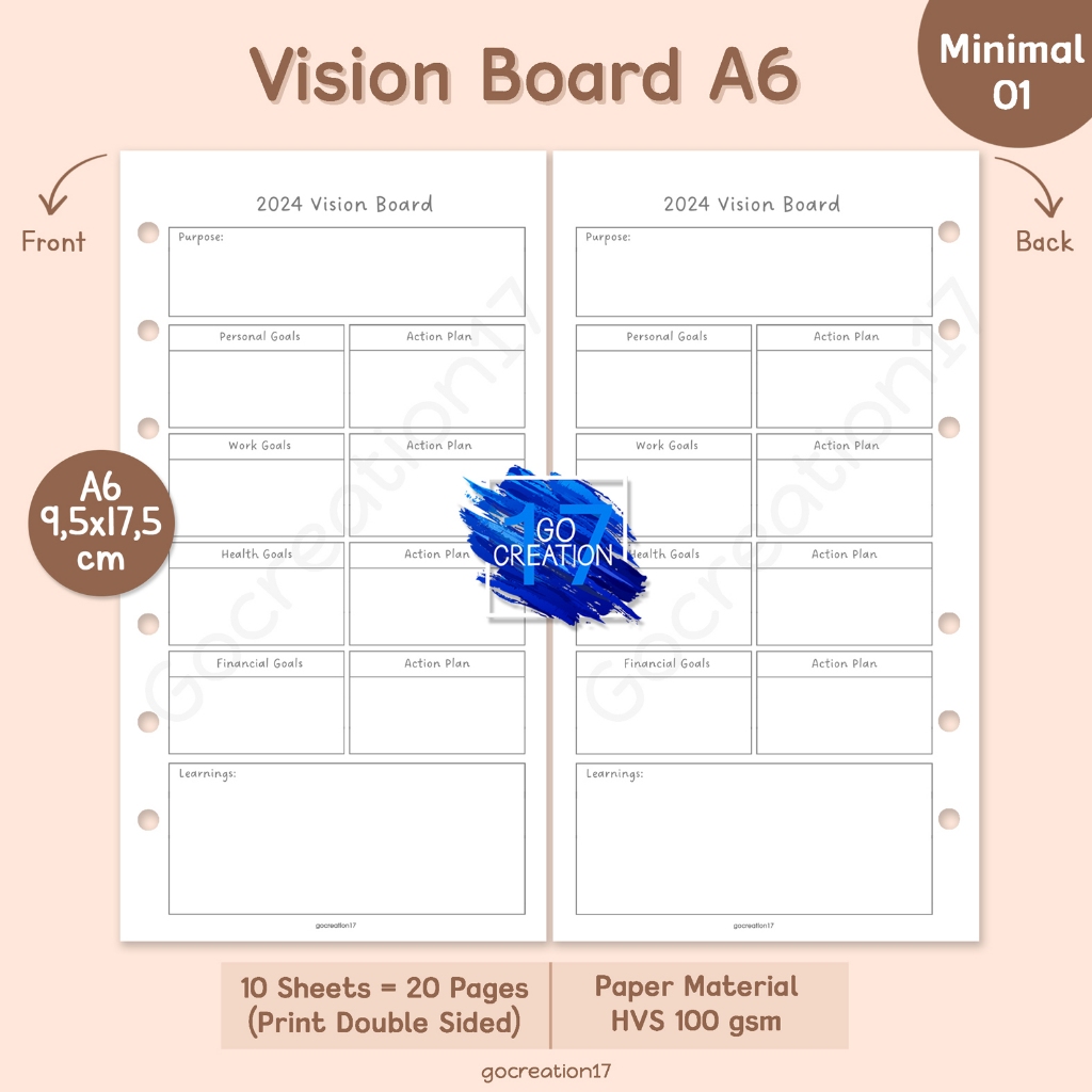 Planner Book Refill Paper Binder Vision Board Simple Minimalist A6 ...