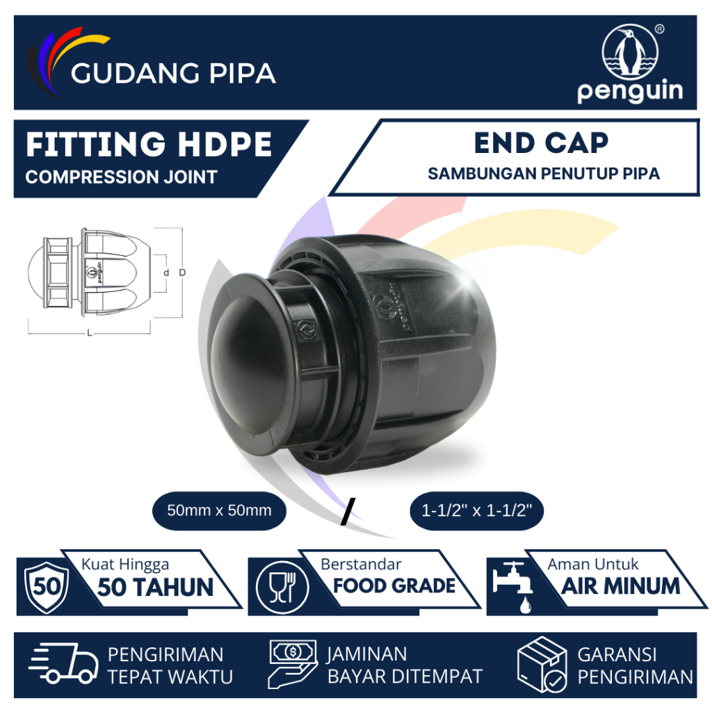 HDPE End Cap pipe connection 50mm ~ 1-1/2