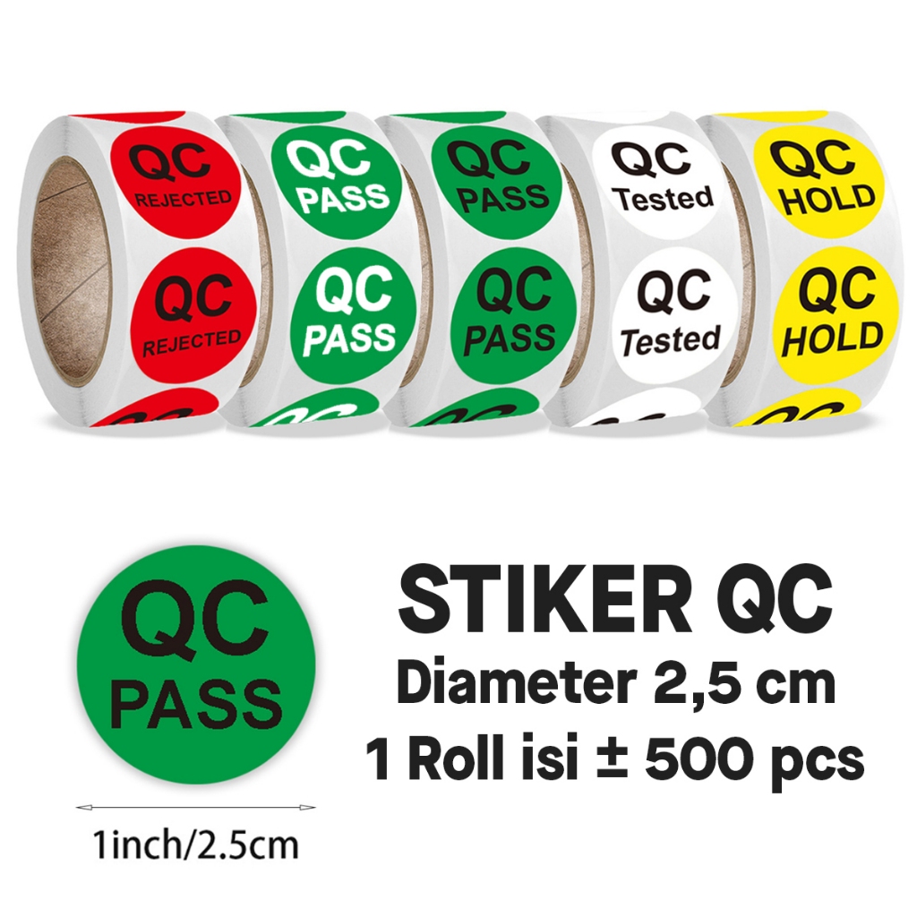 QC Pass Tested Rejected Round Sticker diameter 2.5 cm (± 500 pcs/Roll ...