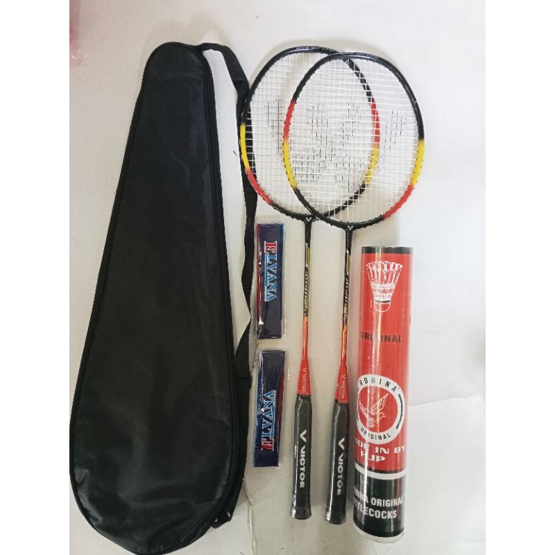 Victor Badminton Racket Complete 2 Rackets 2 Grips 1 Bag & 12 Shuttles ...