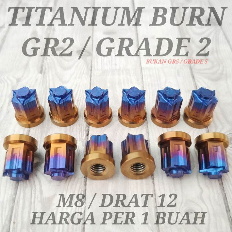 Burnt titanium burn nut gr2 grade 2 M8 thread 12 long nut head nut ...