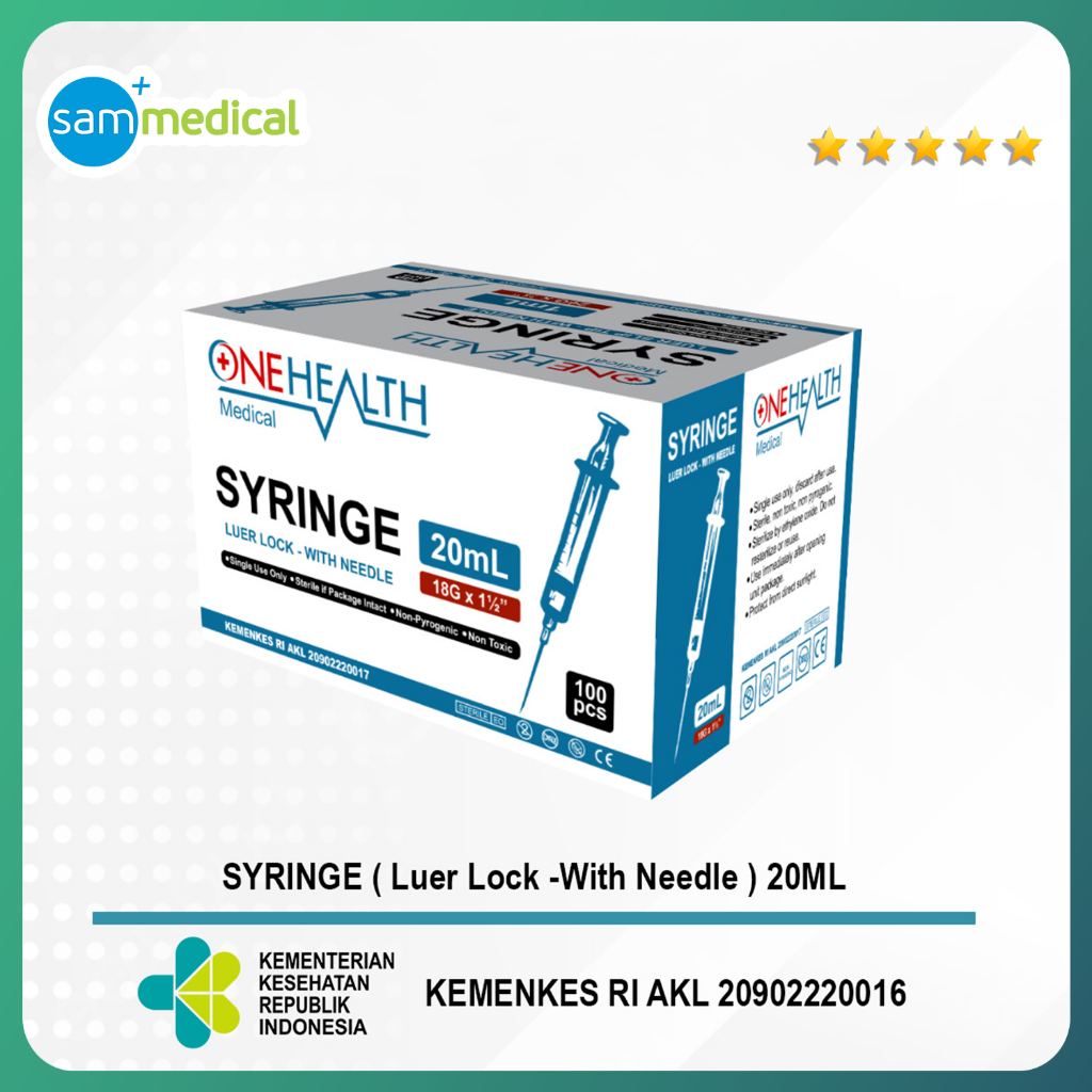 One Health Syringe Luer Lock 20cc + Needle / Disposable Syringe Middle ...
