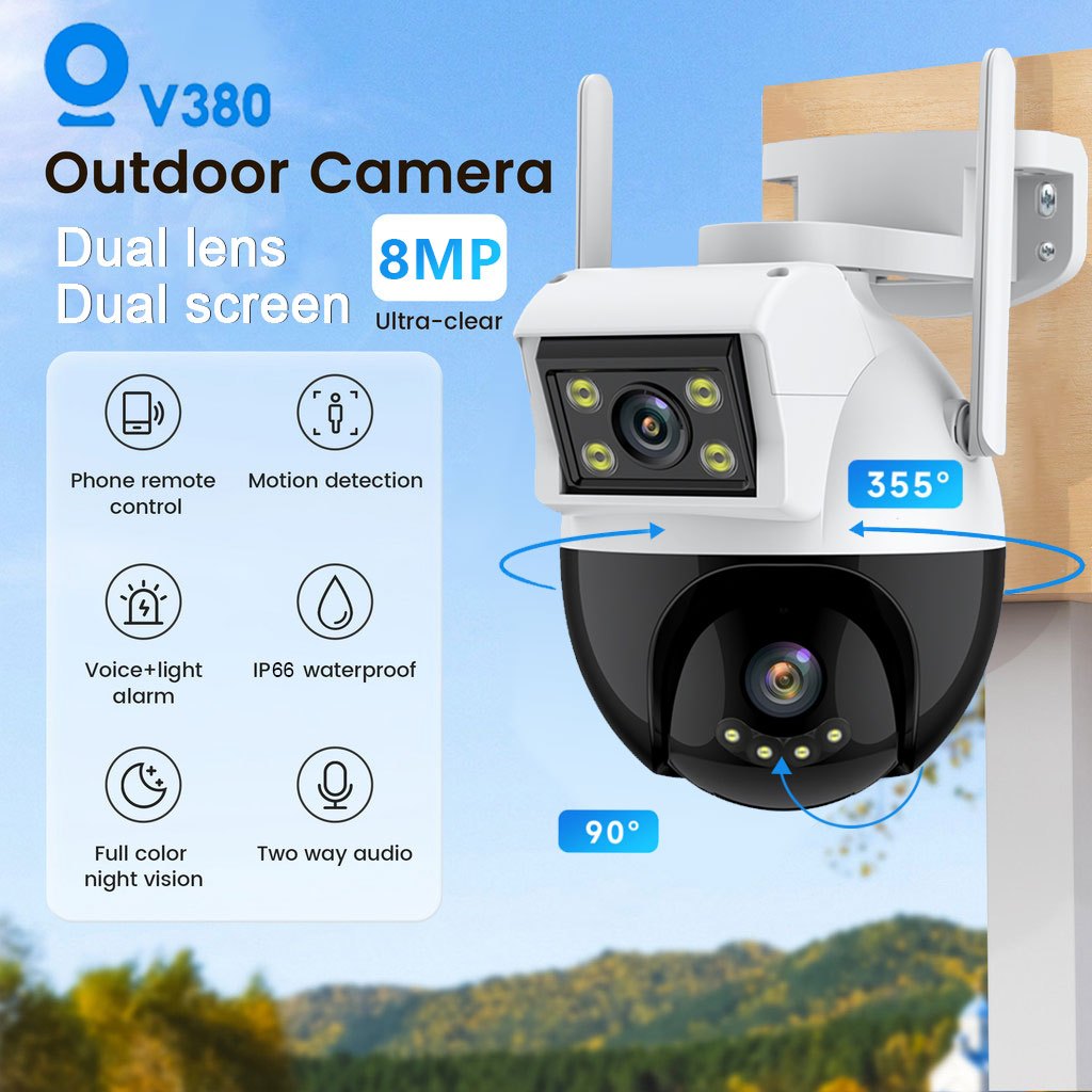 Cctv V380 pro Outdoor WiFi 8MP Dual Lens Waterproof IP Camera 360 IR ...
