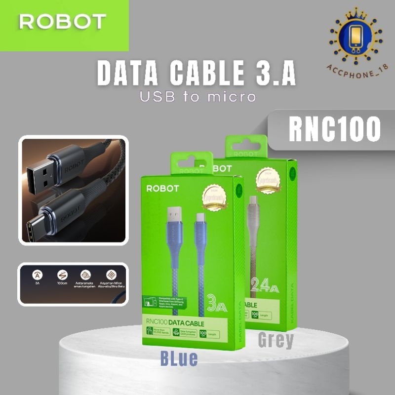 ROBOT RNC100 DATA CABLE USB-A To Type-C 3A 100Cm | Shopee Philippines