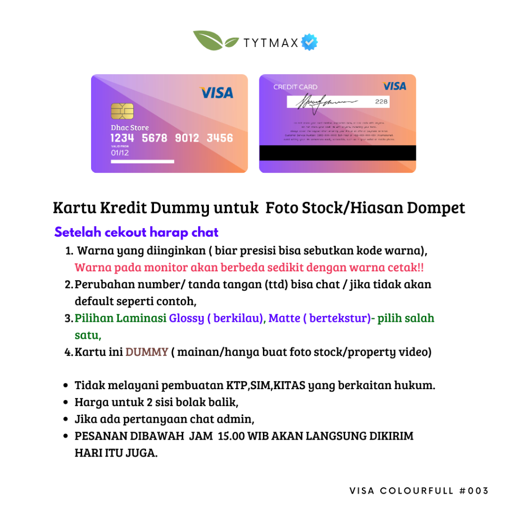Colorful visa #003 Dummy Credit Card/ Premium Fake ID Card/ | Shopee ...