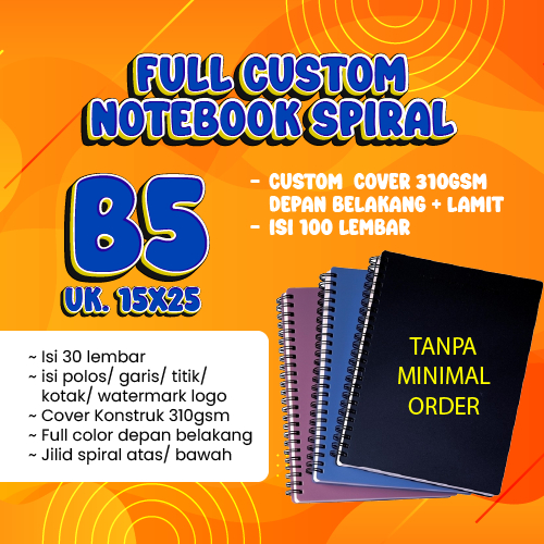Notebook Spiral Notes B5 Custom Cover Front and Back (100 Sheets ...