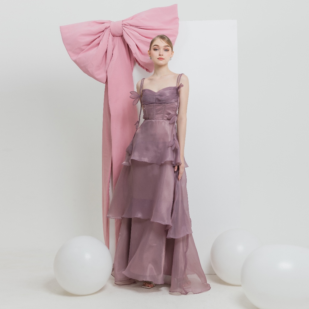 COMA LABEL - Fiore Dress in Mauve Pink & Bronze organza dress/ organza ...