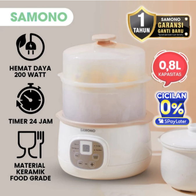 SAMONO Baby Slow Cooker MPASI Food Steamer 2 Levels Baby Food Maker ...